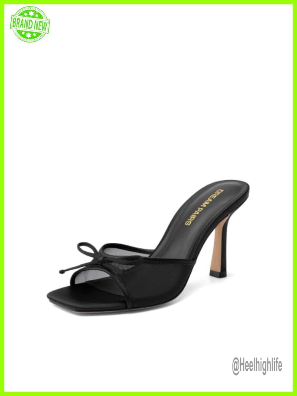 Women's Mesh Bow Stiletto Heels Square Toe Dressy Sandals Slip On